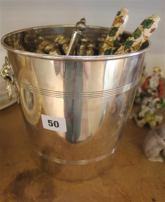Plated ice bucket & mixed cutlery
